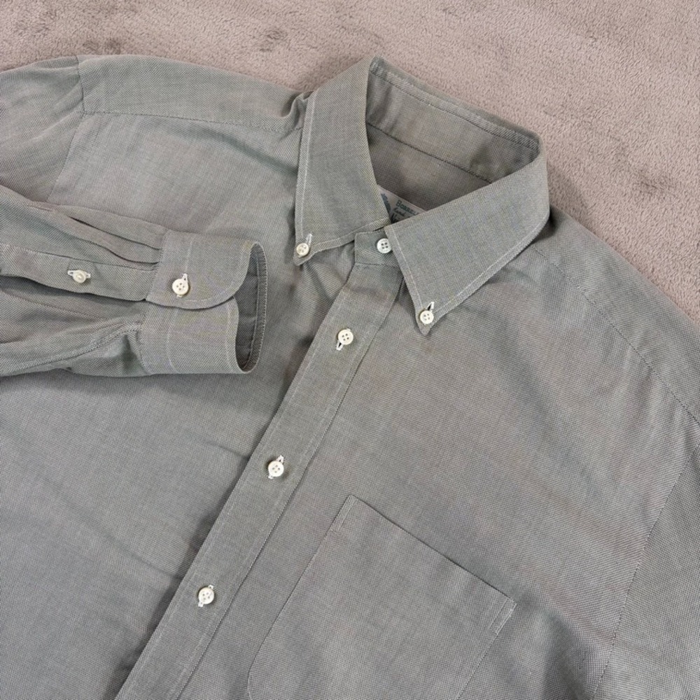 Vintage Luigi Borrelli Hand Made Pocket Dress Shirt in Green Men 16R Italy Made